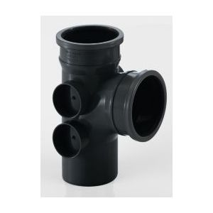 Brett Martin 110mm Push Fit Soil 92 1/2° Double Socket Branch With 4 Bosses (BS451) Black