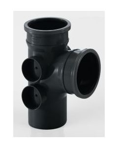 Brett Martin 110mm Push Fit Soil 92 1/2° Double Socket Branch With 4 Bosses (BS451) Grey
